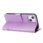 &Eacute;tui portefeuille en cuir artificiel avec plantes et papillons compatible avec iPhone 13 mini - violet