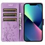&Eacute;tui portefeuille en cuir artificiel avec plantes et papillons compatible avec iPhone 13 mini - violet