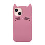 Coque en silicone chat mignon compatible avec iPhone 13 - rose