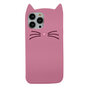 Coque en silicone chat mignon compatible avec iPhone 13 Pro Max - rose