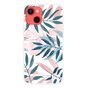 Coque en TPU Pastel Leaves avec feuilles pour iPhone 14 - rose et blanc