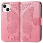 &Eacute;tui portefeuille en similicuir papillon pour iPhone 14 Plus - Rose