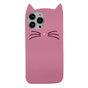 Coque en silicone chat mignon pour iPhone 14 Pro - rose