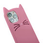 Coque en silicone chat mignon pour iPhone 14 Pro - rose