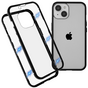 Just in Case Coque en Verre Tremp&eacute; Magn&eacute;tique en M&eacute;tal compatible avec iPhone 14 - noir et transparent