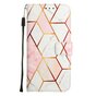 &Eacute;tui en cuir artificiel Rose Marble Wallet compatible avec iPhone 15 Plus - blanc et rose
