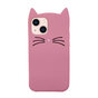 Coque en silicone chat mignon compatible avec iPhone 15 Plus - rose