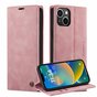 &Eacute;tui portefeuille r&eacute;tro Caseme compatible avec iPhone 15 Plus - Rose