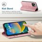 &Eacute;tui portefeuille r&eacute;tro Caseme compatible avec iPhone 15 Plus - Rose