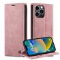 &Eacute;tui portefeuille r&eacute;tro Caseme compatible avec iPhone 15 Pro - Rose