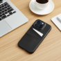&Eacute;tui en cuir v&eacute;g&eacute;talien Duo Cardslot Wallet compatible avec iPhone 15 Pro - noir
