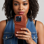 &Eacute;tui en cuir v&eacute;g&eacute;talien Duo Cardslot Wallet compatible avec iPhone 15 - marron
