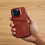 &Eacute;tui en cuir v&eacute;g&eacute;talien Duo Cardslot Wallet compatible avec iPhone 15 - marron