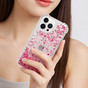 Coque en TPU paillet&eacute; avec coins renforc&eacute;s compatible avec iPhone 15 Plus - rose transparent