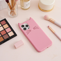 Coque en silicone chat mignon compatible avec iPhone 15 - rose