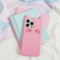 Coque en silicone chat mignon compatible avec iPhone 15 - rose