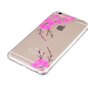 Coque en silicone transparente avec branche de fleur rose compatible avec iPhone 6 6s