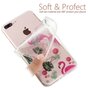 Coque en TPU &agrave; paillettes tropicales Flamingo compatible avec iPhone 7 Plus 8 Plus - Rose Transparent Vert