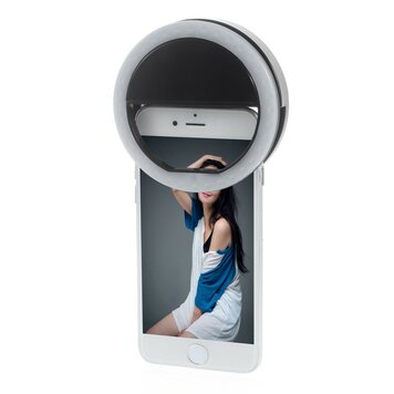 Lampe à selfie en forme d'anneau pour smartphone dimmable - Noir