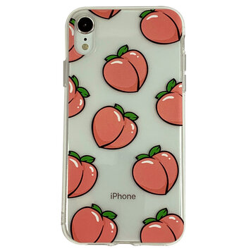 Coque en TPU Peaches compatible avec iPhone XR - Transparent Rose Flexible