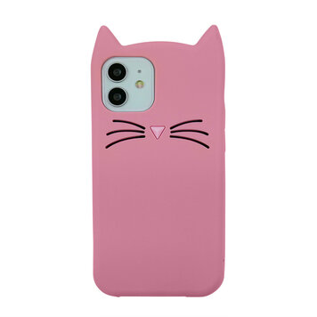 Coque en silicone chat mignon compatible avec iPhone 12 mini - rose Coque en silicone chat mignon compatible avec iPhone 12 mini - rose
