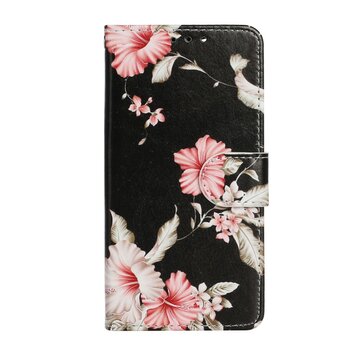 Étui portefeuille en cuir artificiel à fleurs compatible avec iPhone 13 mini - noir Étui portefeuille en cuir artificiel à fleurs compatible avec iPhone 13 mini - noir