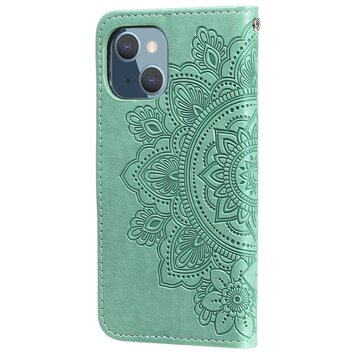 Étui portefeuille en cuir artificiel avec mandala compatible avec iPhone 13 mini - vert Étui portefeuille en cuir artificiel avec mandala compatible avec iPhone 13 mini - vert