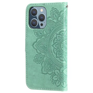 Étui portefeuille en cuir artificiel avec mandala compatible avec iPhone 13 Pro Max - vert Étui portefeuille en cuir artificiel avec mandala compatible avec iPhone 13 Pro Max - vert