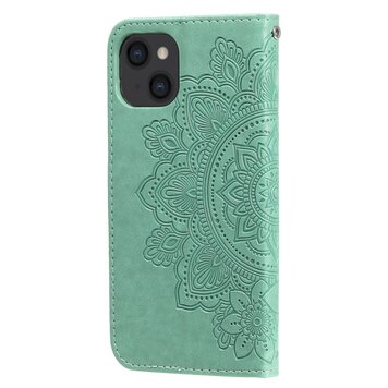 Étui portefeuille en cuir artificiel avec mandala compatible avec iPhone 13 - vert Étui portefeuille en cuir artificiel avec mandala compatible avec iPhone 13 - vert