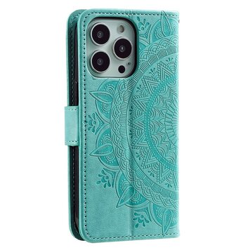 Étui portefeuille en TPU Mandala compatible avec iPhone 14 Pro - vert Étui portefeuille en TPU Mandala compatible avec iPhone 14 Pro - vert