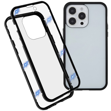 Just in Case Coque en Verre Trempé Magnétique en Métal compatible avec iPhone 14 Pro - Noir et Transparent Just in Case Coque en Verre Trempé Magnétique en Métal compatible avec iPhone 14 Pro - Noir et Transparent