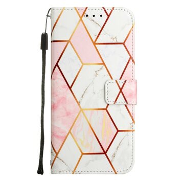 Étui en simili cuir Rose Marble Wallet compatible avec l'iPhone 15 - blanc et rose Étui en simili cuir Rose Marble Wallet compatible avec l'iPhone 15 - blanc et rose