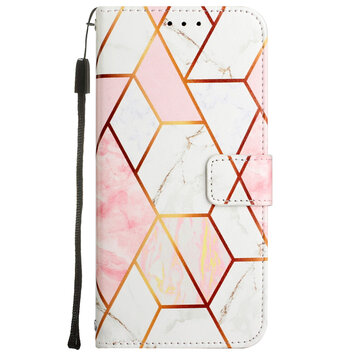 Étui en simili cuir Rose Marble Wallet compatible avec iPhone 11 Pro Max - blanc et rose