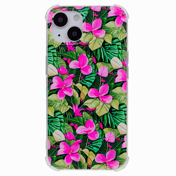 Coque en TPU avec feuilles et fleurs tropicales avec coins renforcés compatible avec iPhone 14 Plus