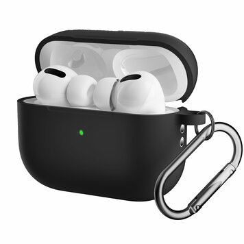 Étui en silicone de protection antichoc avec crochet compatible avec AirPods Pro 1 et 2 - noir