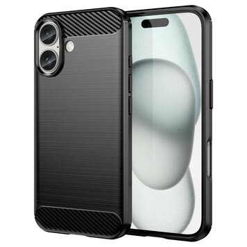 Coque Carbon Armor TPU avec finition brossée compatible avec iPhone 16 - noir Coque Carbon Armor TPU avec finition brossée compatible avec iPhone 16 - noir
