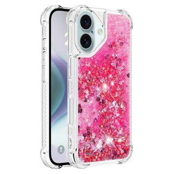 Coque en TPU pailleté avec coins renforcés compatible avec iPhone 16 - rose transparent Coque en TPU pailleté avec coins renforcés compatible avec iPhone 16 - rose transparent