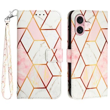 Étui en simili cuir Rose Marble Wallet compatible avec iPhone 16 - blanc et rose Étui en simili cuir Rose Marble Wallet compatible avec iPhone 16 - blanc et rose