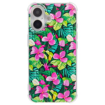 Coque en TPU avec feuilles et fleurs tropicales avec coins renforcés compatible avec iPhone 16 Coque en TPU avec feuilles et fleurs tropicales avec coins renforcés compatible avec iPhone 16