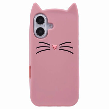 Coque en silicone chat mignon compatible avec iPhone 16 - rose Coque en silicone chat mignon compatible avec iPhone 16 - rose