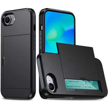 Étui en plastique et TPU antidérapant avec porte-cartes Secret compatible avec iPhone 16e - noir Étui en plastique et TPU antidérapant avec porte-cartes Secret compatible avec iPhone 16e - noir