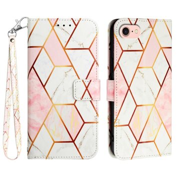 Étui en cuir artificiel Rose Marble Wallet compatible avec iPhone 16e - blanc et rose Étui en cuir artificiel Rose Marble Wallet compatible avec iPhone 16e - blanc et rose