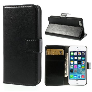 Étui et portefeuille en cuir noir compatible avec iPhone 5 5s SE 2016 Étui et portefeuille en cuir noir compatible avec iPhone 5 5s SE 2016