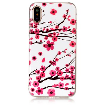 Coque compatible avec iPhone X XS branches rouges fleurs printemps TPU blanc Coque compatible avec iPhone X XS branches rouges fleurs printemps TPU blanc
