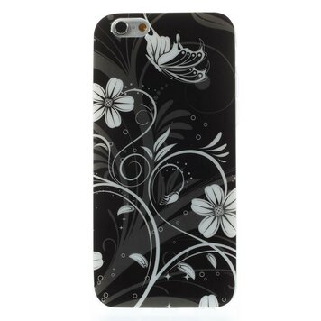 Coque en TPU floral noir et blanc la coque compatible avec iPhone 6 6s Coque en TPU floral noir et blanc la coque compatible avec iPhone 6 6s