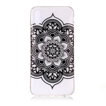 Coque TPU Transparente Fleur de Lotus compatible avec iPhone XR - Noir