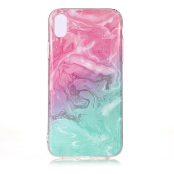 Coque TPU Marbre Transparente compatible avec iPhone XR - Bleu Rose Coque TPU Marbre Transparente compatible avec iPhone XR - Bleu Rose