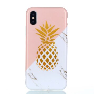 Coque flexible marbre ananas doré marbre doré compatible avec iPhone X XS - Rose Blanc Coque flexible marbre ananas doré marbre doré compatible avec iPhone X XS - Rose Blanc