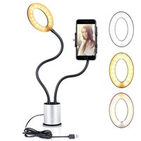 Support pour smartphone Selfie Light dimmable 3 couleurs de lumière - Argent Noir