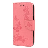 Étui Portefeuille Portefeuille En Faux Cuir Papillons Et Fleurs Pour iPhone 13 Pro - Rose